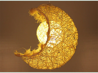 Pastoral Rattan Yestar Moon Chandelier